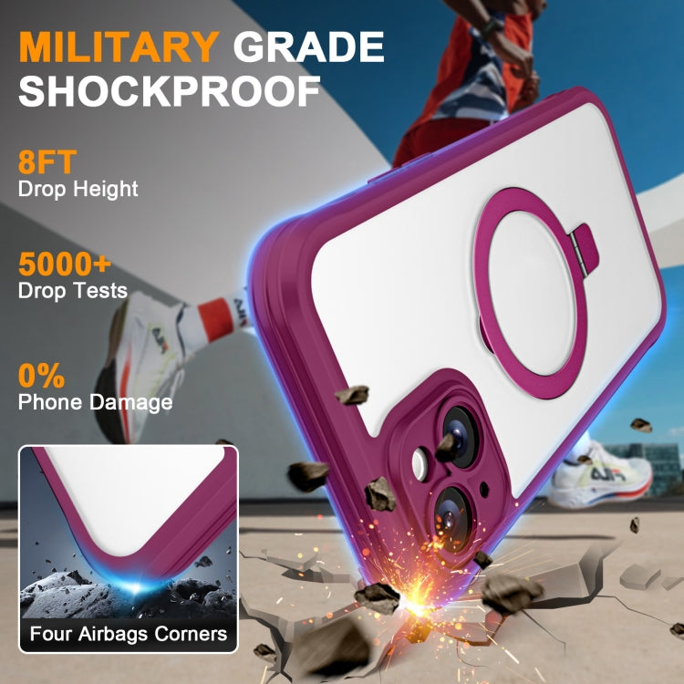 For iPhone 14 / 13 Skin Feel MagSafe Holder 360 Full Body Phone Case(Rose Red) - iPhone 14 Cases by buy2fix | Online Shopping UK | buy2fix