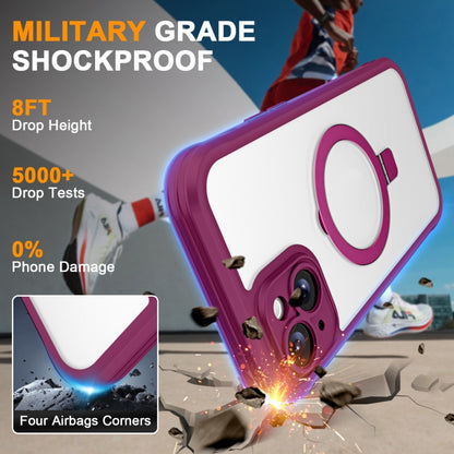 For iPhone 14 / 13 Skin Feel MagSafe Holder 360 Full Body Phone Case(Rose Red) - iPhone 14 Cases by buy2fix | Online Shopping UK | buy2fix