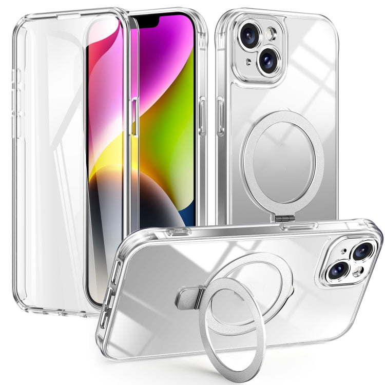 For iPhone 14 / 13 Skin Feel MagSafe Holder 360 Full Body Phone Case(Transparent) - iPhone 14 Cases by buy2fix | Online Shopping UK | buy2fix