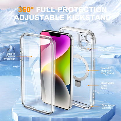 For iPhone 14 / 13 Skin Feel MagSafe Holder 360 Full Body Phone Case(Transparent) - iPhone 14 Cases by buy2fix | Online Shopping UK | buy2fix
