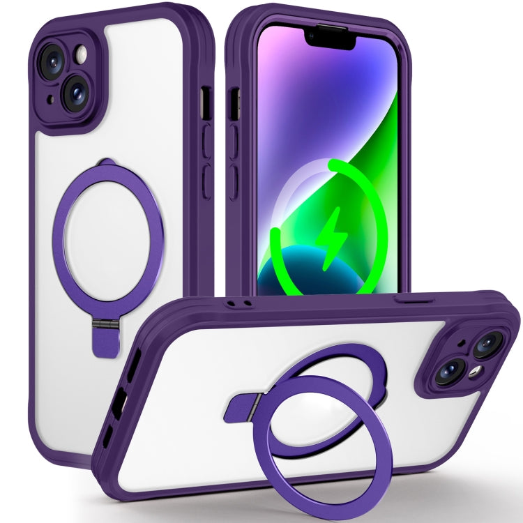 For iPhone 14 / 13 Skin Feel MagSafe Holder 360 Full Body Phone Case(Dark Purple) - iPhone 14 Cases by buy2fix | Online Shopping UK | buy2fix