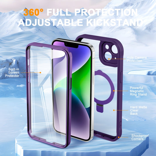 For iPhone 14 / 13 Skin Feel MagSafe Holder 360 Full Body Phone Case(Dark Purple) - iPhone 14 Cases by buy2fix | Online Shopping UK | buy2fix