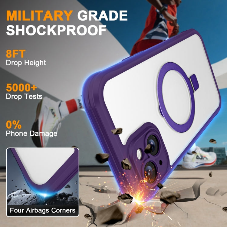 For iPhone 14 / 13 Skin Feel MagSafe Holder 360 Full Body Phone Case(Dark Purple) - iPhone 14 Cases by buy2fix | Online Shopping UK | buy2fix