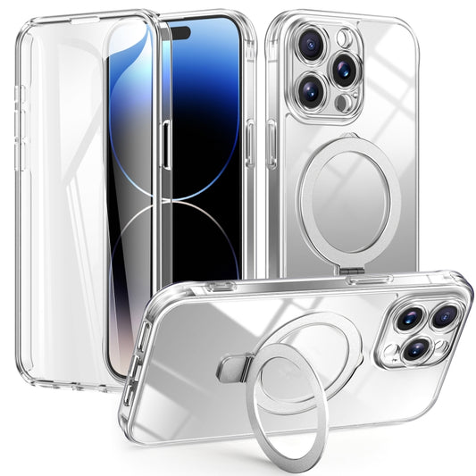 For iPhone 14 Pro Skin Feel MagSafe Holder 360 Full Body Phone Case(Transparent) - iPhone 14 Pro Cases by buy2fix | Online Shopping UK | buy2fix