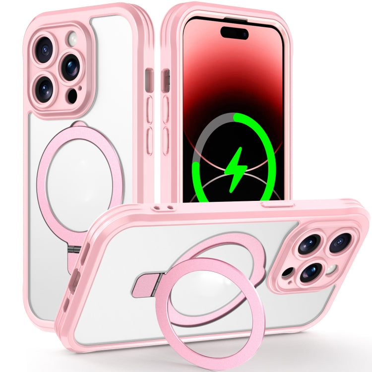 For iPhone 14 Pro Max Skin Feel MagSafe Holder 360 Full Body Phone Case(Pink) - iPhone 14 Pro Max Cases by buy2fix | Online Shopping UK | buy2fix