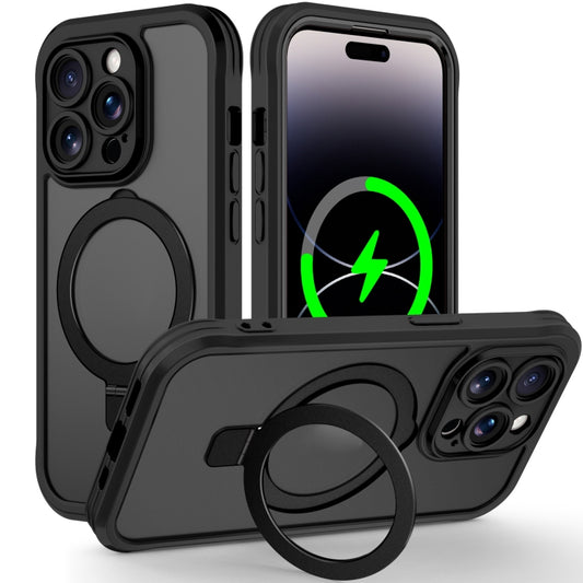 For iPhone 14 Pro Max Skin Feel MagSafe Holder 360 Full Body Phone Case(Black) - iPhone 14 Pro Max Cases by buy2fix | Online Shopping UK | buy2fix