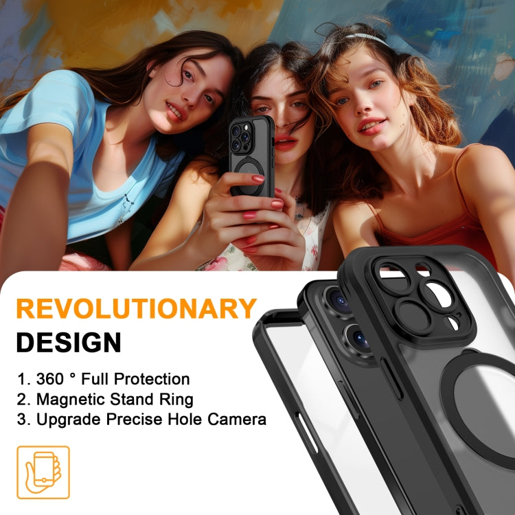 For iPhone 14 Pro Max Skin Feel MagSafe Holder 360 Full Body Phone Case(Black) - iPhone 14 Pro Max Cases by buy2fix | Online Shopping UK | buy2fix