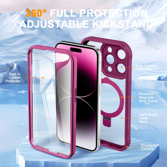 For iPhone 14 Pro Max Skin Feel MagSafe Holder 360 Full Body Phone Case(Rose Red) - iPhone 14 Pro Max Cases by buy2fix | Online Shopping UK | buy2fix