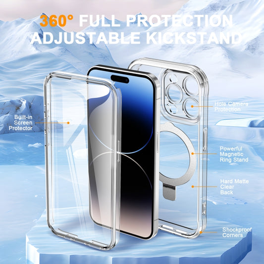 For iPhone 14 Pro Max Skin Feel MagSafe Holder 360 Full Body Phone Case(Transparent) - iPhone 14 Pro Max Cases by buy2fix | Online Shopping UK | buy2fix