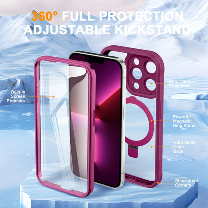 For iPhone 13 Pro Skin Feel MagSafe Holder 360 Full Body Phone Case(Rose Red) - iPhone 13 Pro Cases by buy2fix | Online Shopping UK | buy2fix