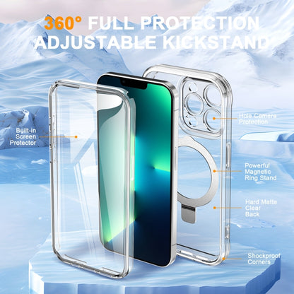 For iPhone 13 Pro Skin Feel MagSafe Holder 360 Full Body Phone Case(Transparent) - iPhone 13 Pro Cases by buy2fix | Online Shopping UK | buy2fix
