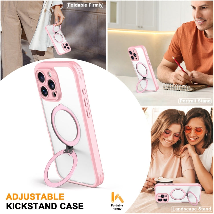 For iPhone 16 Pro Max Skin Feel MagSafe Holder 360 Full Body Phone Case(Pink) - iPhone 16 Pro Max Cases by buy2fix | Online Shopping UK | buy2fix
