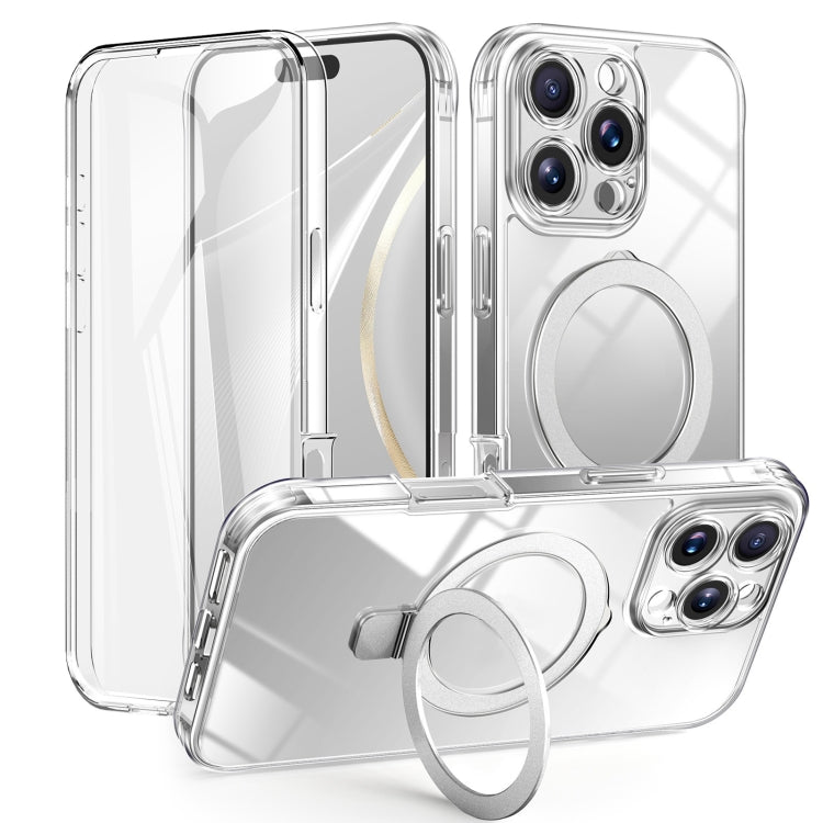 For iPhone 16 Pro Max Skin Feel MagSafe Holder 360 Full Body Phone Case(Transparent) - iPhone 16 Pro Max Cases by buy2fix | Online Shopping UK | buy2fix