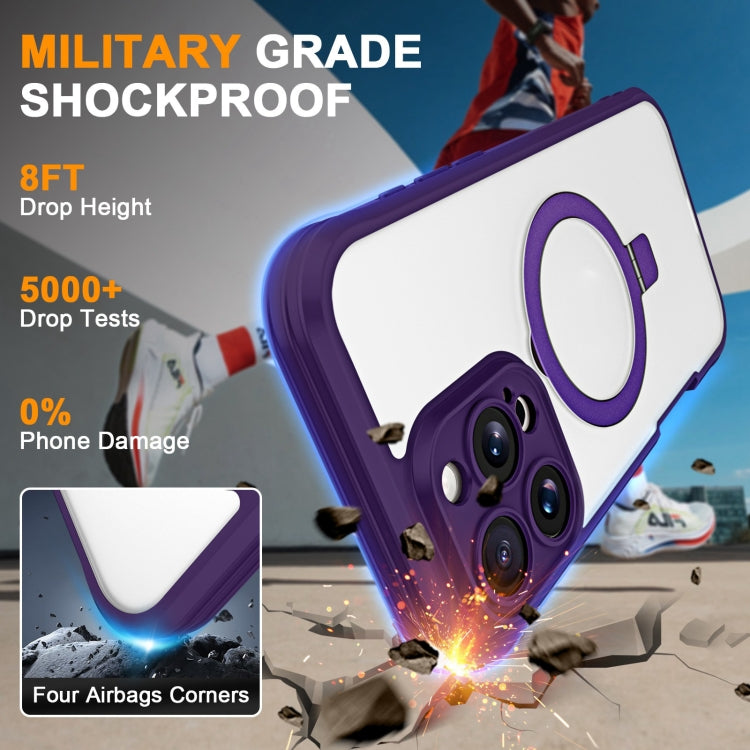 For iPhone 16 Pro Max Skin Feel MagSafe Holder 360 Full Body Phone Case(Dark Purple) - iPhone 16 Pro Max Cases by buy2fix | Online Shopping UK | buy2fix