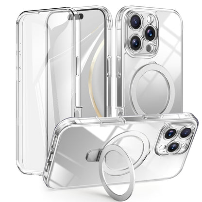 For iPhone 16 Pro Skin Feel MagSafe Holder 360 Full Body Phone Case(Transparent) - iPhone 16 Pro Cases by buy2fix | Online Shopping UK | buy2fix