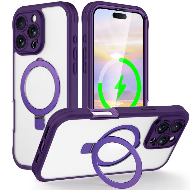 For iPhone 16 Pro Skin Feel MagSafe Holder 360 Full Body Phone Case(Dark Purple) - iPhone 16 Pro Cases by buy2fix | Online Shopping UK | buy2fix