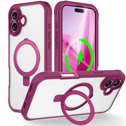 For iPhone 16 Plus Skin Feel MagSafe Holder 360 Full Body Phone Case(Rose Red) - iPhone 16 Plus Cases by buy2fix | Online Shopping UK | buy2fix