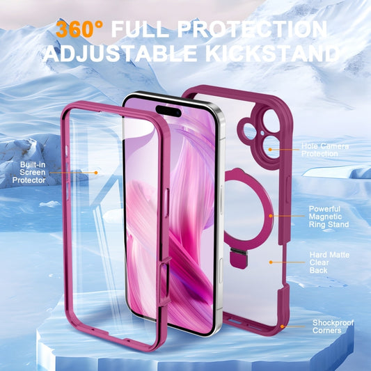 For iPhone 16 Plus Skin Feel MagSafe Holder 360 Full Body Phone Case(Rose Red) - iPhone 16 Plus Cases by buy2fix | Online Shopping UK | buy2fix