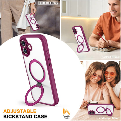 For iPhone 16 Plus Skin Feel MagSafe Holder 360 Full Body Phone Case(Rose Red) - iPhone 16 Plus Cases by buy2fix | Online Shopping UK | buy2fix