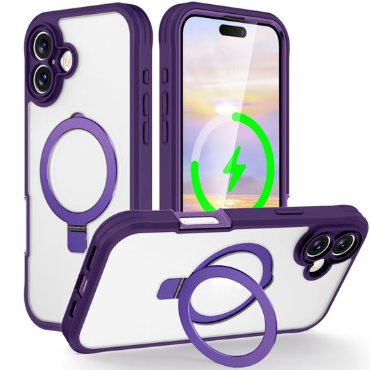 For iPhone 16 Plus Skin Feel MagSafe Holder 360 Full Body Phone Case(Dark Purple) - iPhone 16 Plus Cases by buy2fix | Online Shopping UK | buy2fix