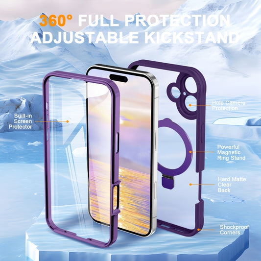 For iPhone 16 Plus Skin Feel MagSafe Holder 360 Full Body Phone Case(Dark Purple) - iPhone 16 Plus Cases by buy2fix | Online Shopping UK | buy2fix