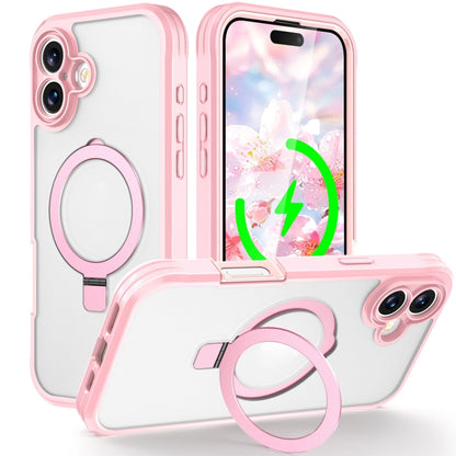 For iPhone 16 Skin Feel MagSafe Holder 360 Full Body Phone Case(Pink) - More iPhone Cases by buy2fix | Online Shopping UK | buy2fix