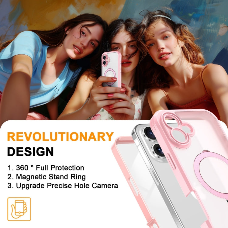 For iPhone 16 Skin Feel MagSafe Holder 360 Full Body Phone Case(Pink) - More iPhone Cases by buy2fix | Online Shopping UK | buy2fix