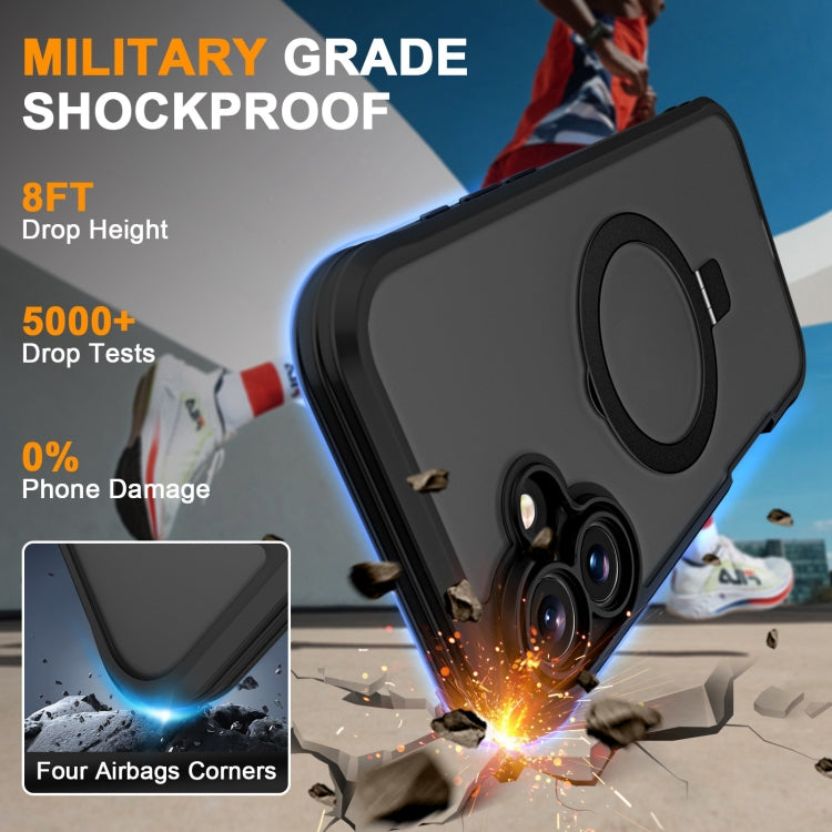 For iPhone 16 Skin Feel MagSafe Holder 360 Full Body Phone Case(Black) - More iPhone Cases by buy2fix | Online Shopping UK | buy2fix