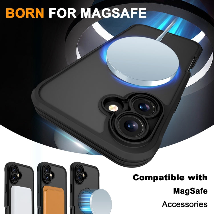 For iPhone 16 Skin Feel MagSafe Holder 360 Full Body Phone Case(Black) - More iPhone Cases by buy2fix | Online Shopping UK | buy2fix