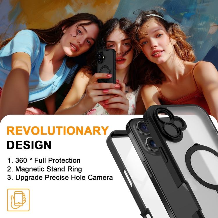 For iPhone 16 Skin Feel MagSafe Holder 360 Full Body Phone Case(Black) - More iPhone Cases by buy2fix | Online Shopping UK | buy2fix
