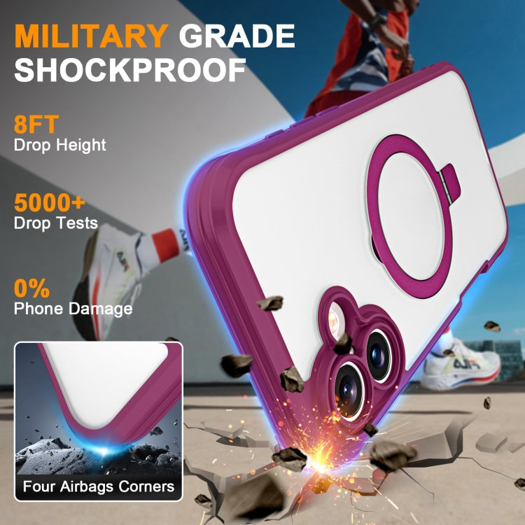 For iPhone 16 Skin Feel MagSafe Holder 360 Full Body Phone Case(Rose Red) - More iPhone Cases by buy2fix | Online Shopping UK | buy2fix