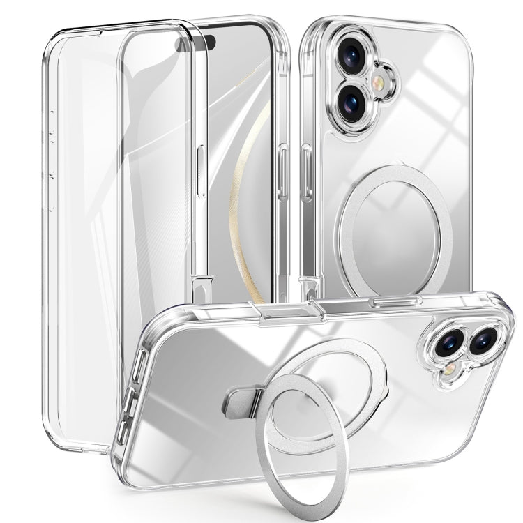 For iPhone 16 Skin Feel MagSafe Holder 360 Full Body Phone Case(Transparent) - More iPhone Cases by buy2fix | Online Shopping UK | buy2fix