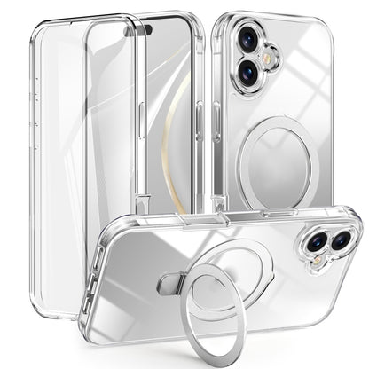For iPhone 16 Skin Feel MagSafe Holder 360 Full Body Phone Case(Transparent) - More iPhone Cases by buy2fix | Online Shopping UK | buy2fix