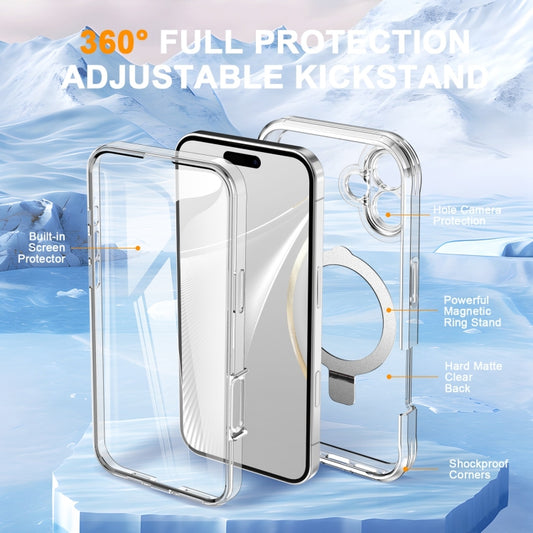 For iPhone 16 Skin Feel MagSafe Holder 360 Full Body Phone Case(Transparent) - More iPhone Cases by buy2fix | Online Shopping UK | buy2fix