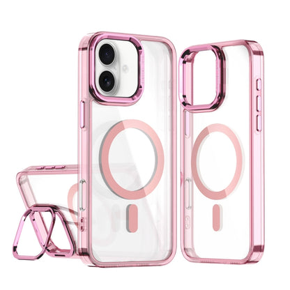 For iPhone 16 Acrylic Camera Holder MagSafe Magnetic Phone Case(Pink) by buy2fix