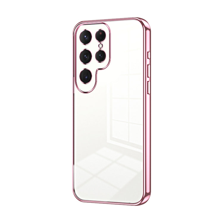 For Samsung Galaxy S25 Ultra 5G Transparent Plating Fine Hole Phone Case(Pink) by buy2fix