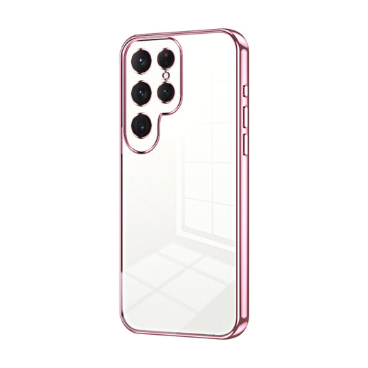 For Samsung Galaxy S25 Ultra 5G Transparent Plating Fine Hole Phone Case(Pink) by buy2fix