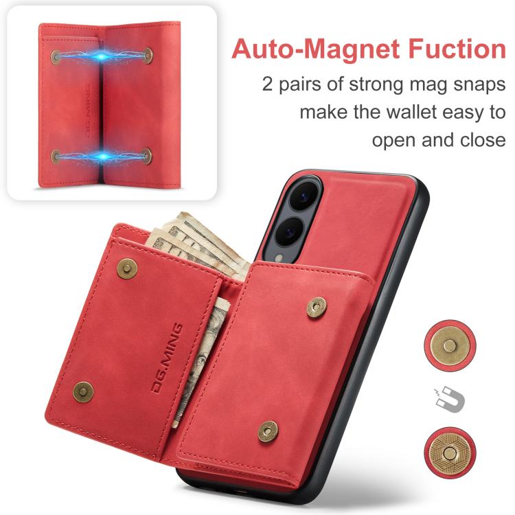 For Samsung Galaxy S25 Edge 5G DG.MING M1 Series 3-Fold Multi Card Wallet + Magnetic Phone Case(Red) - Galaxy S25 Edge 5G Cases by DG.MING | Online Shopping UK | buy2fix