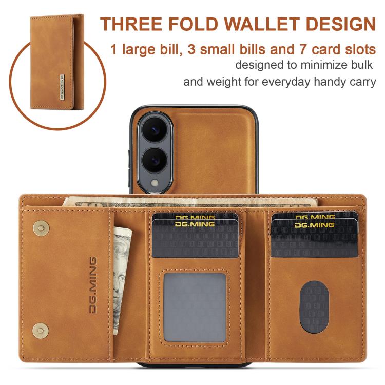 For Samsung Galaxy S25 Edge 5G DG.MING M1 Series 3-Fold Multi Card Wallet + Magnetic Phone Case(Brown) - Galaxy S25 Edge 5G Cases by DG.MING | Online Shopping UK | buy2fix