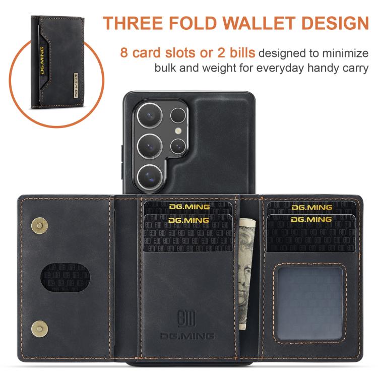 For Samsung Galaxy S25 Ultra 5G DG.MING M2 Series 3-Fold Multi Card Bag + Magnetic Phone Case(Black) - Galaxy S25 Ultra 5G Cases by DG.MING | Online Shopping UK | buy2fix