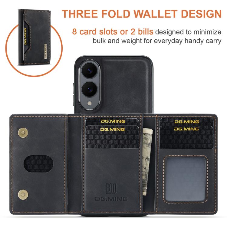 For Samsung Galaxy S25 Edge 5G DG.MING M2 Series 3-Fold Multi Card Bag + Magnetic Phone Case(Black) - Galaxy S25 Edge 5G Cases by DG.MING | Online Shopping UK | buy2fix