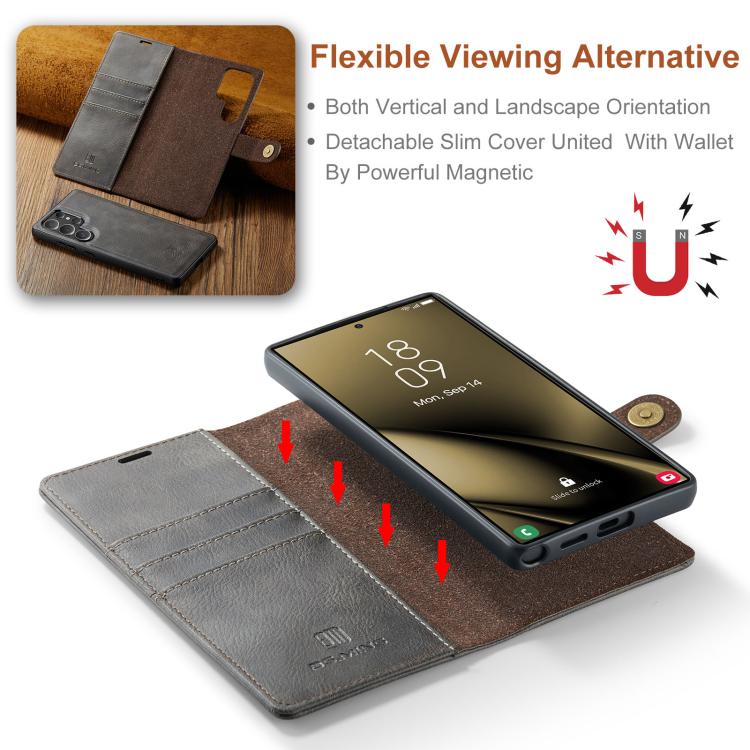 For Samsung Galaxy S25 Ultra 5G DG.MING Crazy Horse Texture Detachable Magnetic Leather Case(Grey) - Galaxy S25 Ultra 5G Cases by DG.MING | Online Shopping UK | buy2fix