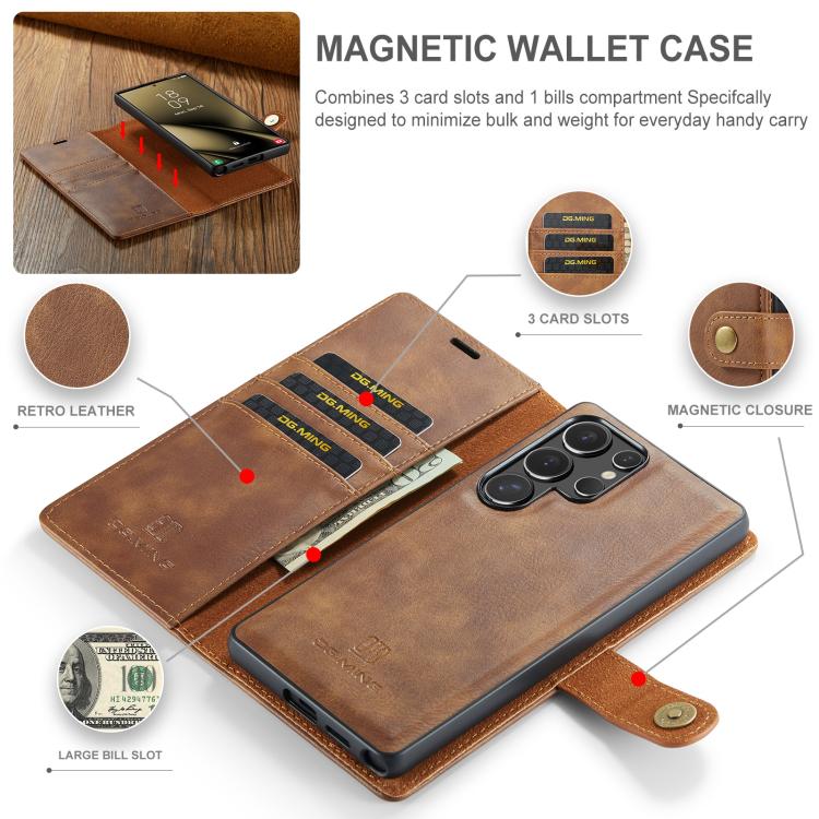 For Samsung Galaxy S25 Ultra 5G DG.MING Crazy Horse Texture Detachable Magnetic Leather Case(Brown) - Galaxy S25 Ultra 5G Cases by DG.MING | Online Shopping UK | buy2fix