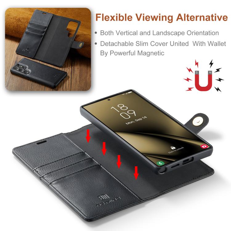For Samsung Galaxy S25 Ultra 5G DG.MING Crazy Horse Texture Detachable Magnetic Leather Case(Black) - Galaxy S25 Ultra 5G Cases by DG.MING | Online Shopping UK | buy2fix