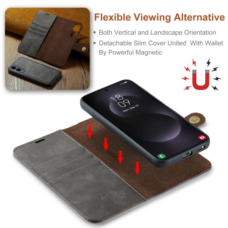 For Samsung Galaxy S25 Edge 5G DG.MING Crazy Horse Texture Detachable Magnetic Leather Case(Grey) - Galaxy S25 Edge 5G Cases by DG.MING | Online Shopping UK | buy2fix