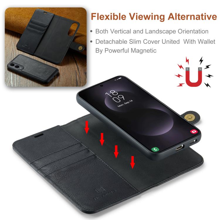 For Samsung Galaxy S25 Edge 5G DG.MING Crazy Horse Texture Detachable Magnetic Leather Case(Black) - Galaxy S25 Edge 5G Cases by DG.MING | Online Shopping UK | buy2fix