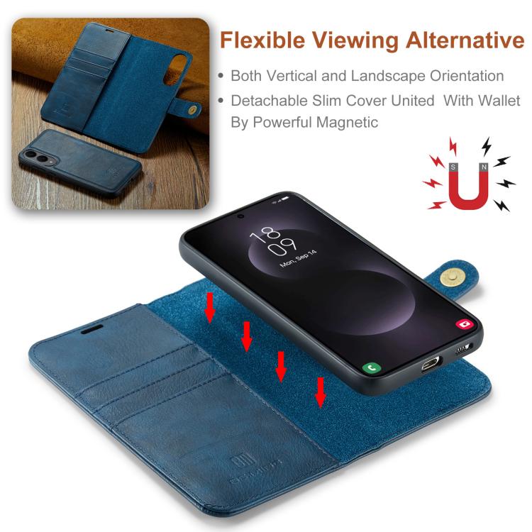 For Samsung Galaxy S25 Edge 5G DG.MING Crazy Horse Texture Detachable Magnetic Leather Case(Blue) - Galaxy S25 Edge 5G Cases by DG.MING | Online Shopping UK | buy2fix