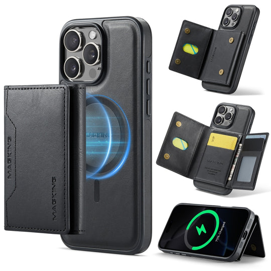 For iPhone 16 Pro Max MAGKING K2 Series MagSafe RFID Card Bag Detachable Phone Case(Black)