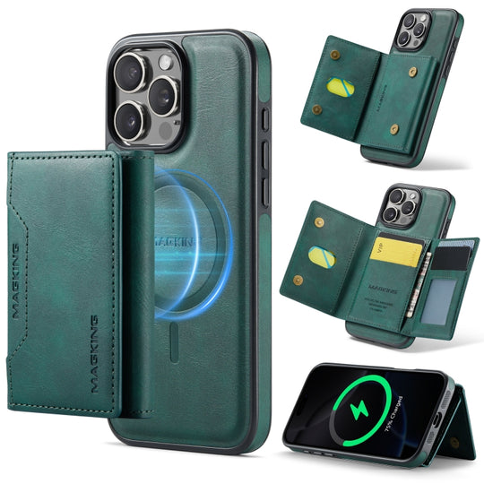 For iPhone 16 Pro Max MAGKING K2 Series MagSafe RFID Card Bag Detachable Phone Case(Green)