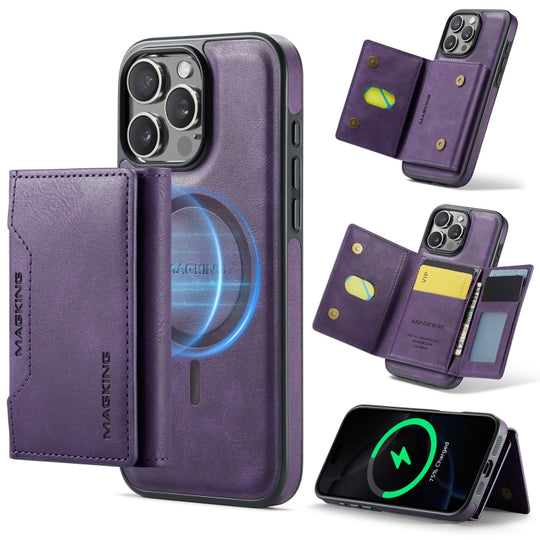 For iPhone 16 Pro Max MAGKING K2 Series MagSafe RFID Card Bag Detachable Phone Case(Purple)